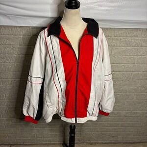 Vintage FU DA SPORT‎ Womens Track Jacket White Red Black Color Block Full Zip 3X